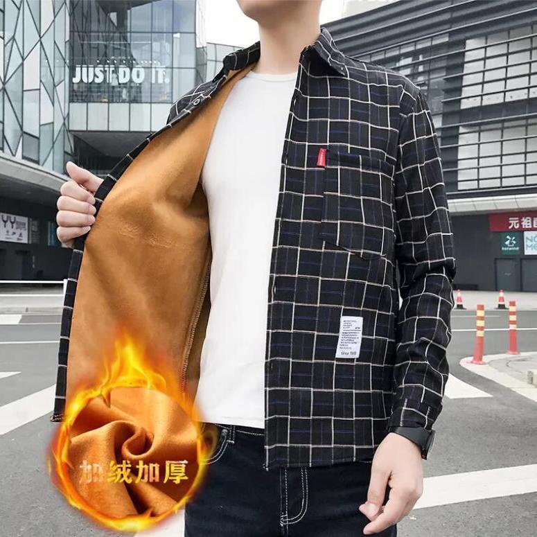 Áo Sơ Mi Tay Dài Lót Lông Cừu Dày Dặn Giữ Nhiệt Thời Trang Thu Đông Cho Nam [40% off]