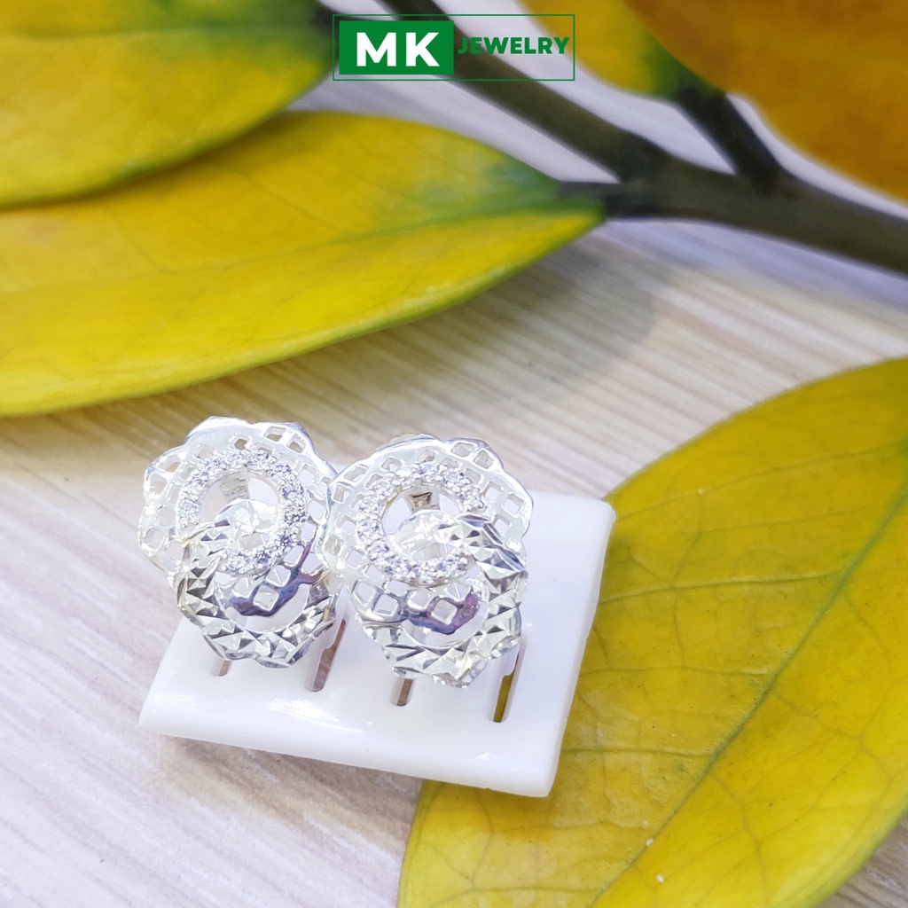 Bông vò gà chạm máy kèm đính đá kểu dáng sang trọng, chuẩn bạc cao cấp 925 ( ảnh chụp thật ) - MK Jewelry