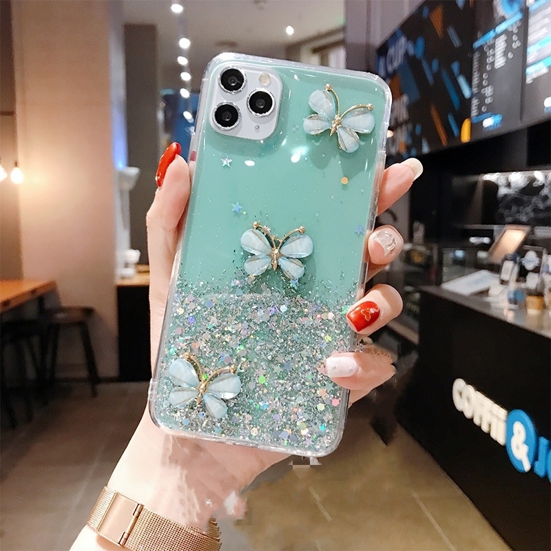 Ốp lưng VIVO Y22 Y22S Y21 Y21S Y33S T1X Y17 Y16 Y15S Y15A Y12 Y12S Y11 Y02 Y02A Y02T Y01 Y91C Y1S Y50 Y30 Y30i Y35 V25 V25e 4G 5G Glitter Crystal Three Butterflies Soft TPU Case