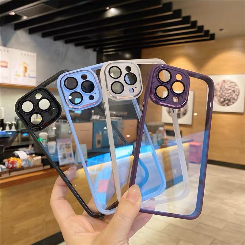 Ốp silicon viền màu lưng trong kèm kính bảo vệ camera cho IPhone 14/14Plus/14Pro/14Promax/13/13Pro/13Promax/12Prm OP226