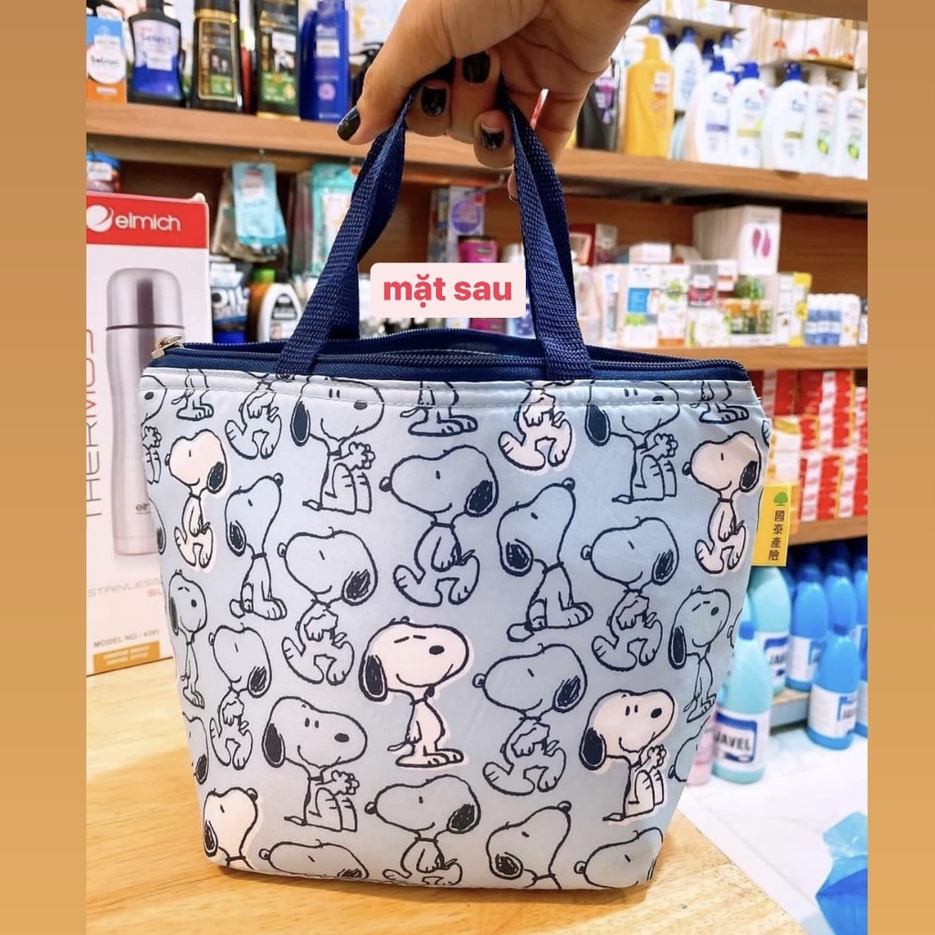 Túi Giữ Nhiệt, Túi Đựng Cơm Chú Chó Snoopy Cao Cấp Có Quai Xách Chống Thấm Nước - Hàng Xuất Nhật