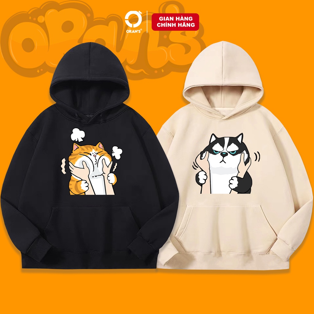 Áo Hoodie đôi in hình chó mèo véo má ORAN'S chất nỉ cotton lót bông cao cấp form rộng unisex - ORAN'S HOODIE 05