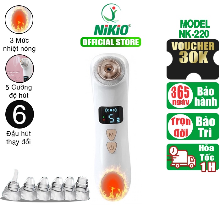 Máy hút mụn đầu đen kết hợp đầu tạo nhiệt nóng Nikio NK-220 - 6 đầu hút