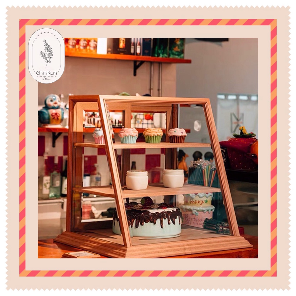 Tủ Gỗ Đa Năng Quán Bánh Ngọt Cà Phê Để Cốc Chén Ly Decor Vintage Màu Cánh Gián SS38