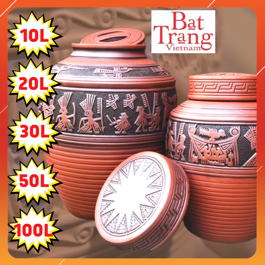 Chum Sành Ngâm Rượu, Chum Trống Đồng 10L 20L 30L 50L 100L, Chum Rượu Bát Tràng Không Tráng Men
