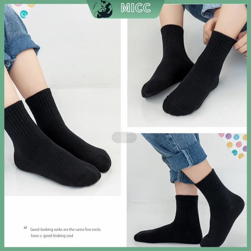 Tất  cổ cao cho bé trai gái &lt;Set 5 Đôi Vớ Cotton Màu Sắc Trơn Thấm Hút Mồ Hôi Thoải Mái Dành Cho Trẻ Em 1-12 Tuổi&gt;