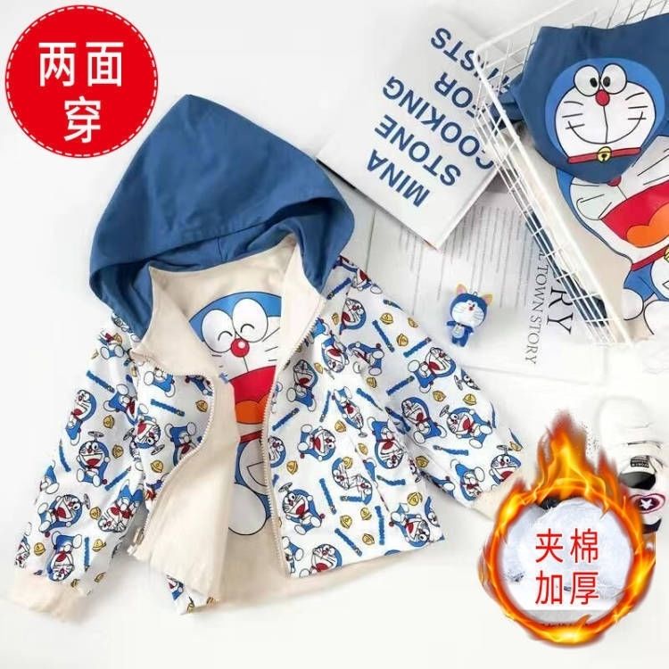 Áo Khoác Hai Mặt Có Mũ Trùm In Hình Doraemon Thời Trang Mùa Thu Dành Cho Bé Trai / Bé Gái
