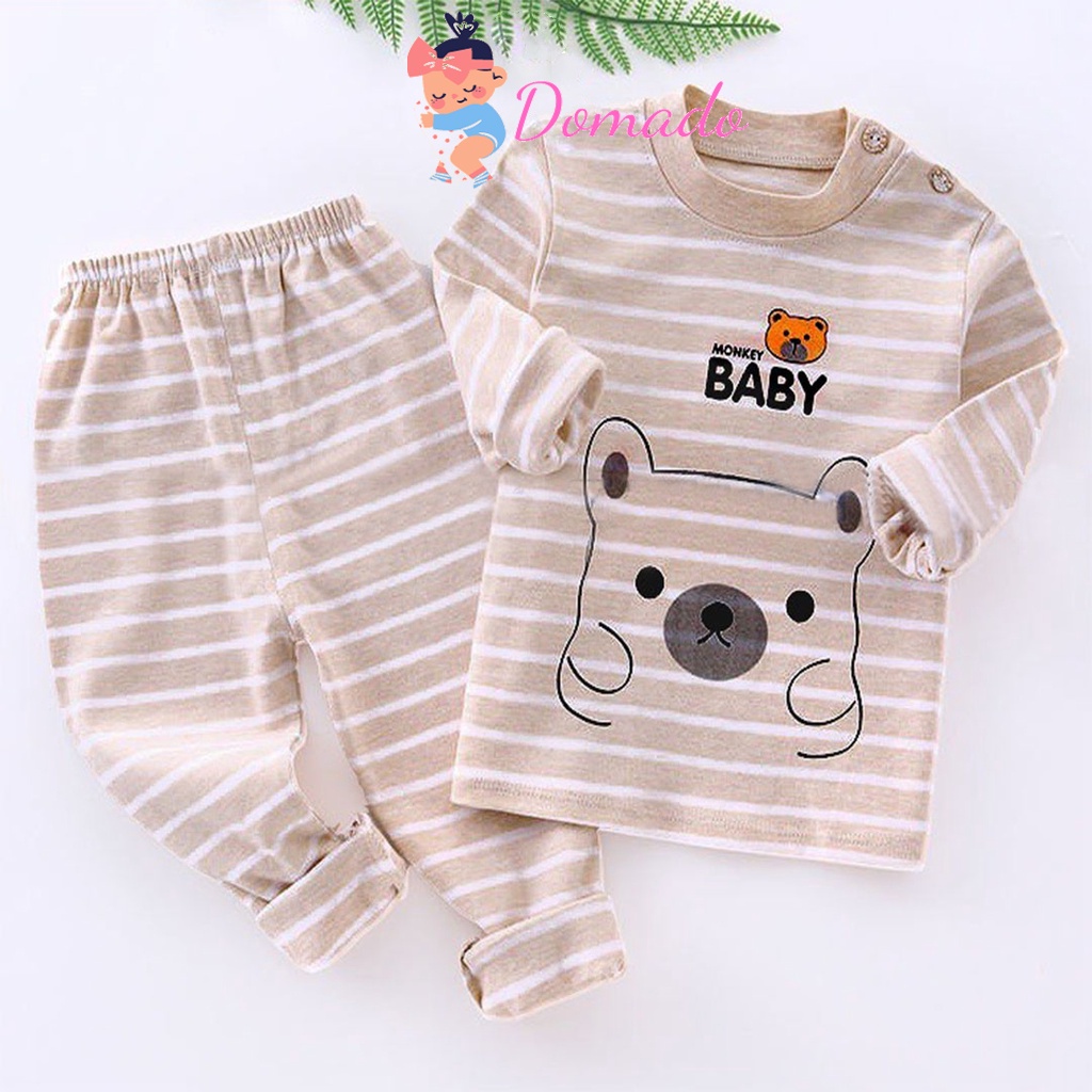 Bộ quần áo dài tay thu đông cho bé trai bé gái chất cotton nỉ in hình gấu dài ấm DOMADO BDT09