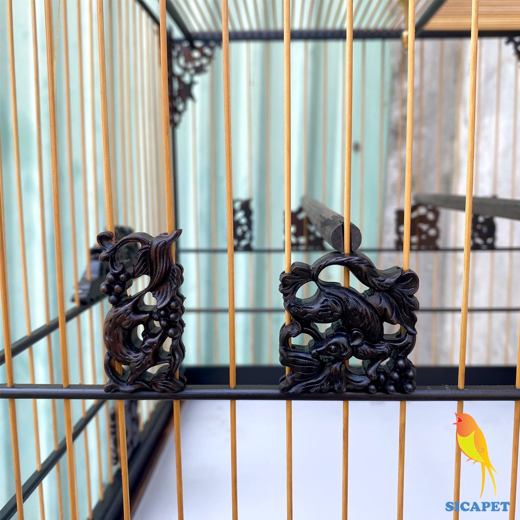 Lồng chim Chào Mào - chim Chòe Than chất liệu gỗ Mun cao cấp, Lồng vuông mun chim Chào Mào, chim Chích Chòe đẹp SICAPET