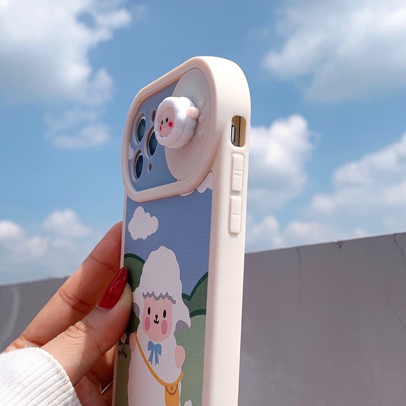 Ốp Lưng Da Bảo Vệ Camera - Có Nắp Trượt Mẫu Chú Cừu Cute
