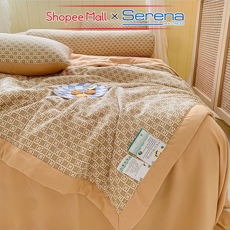 Bộ Chăn Ga Gối Nệm 5 Món Cotton Đũi SERENA MATTRESS Chính Hãng Bộ Combo Chăn Ra Ga Drap Grap Trải Giường Chần Bông Cute