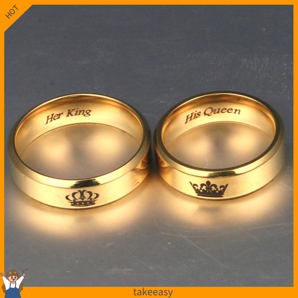 Nhẫn Thép Titan Khắc Chữ His Queen Her King Cho Cặp Đôi