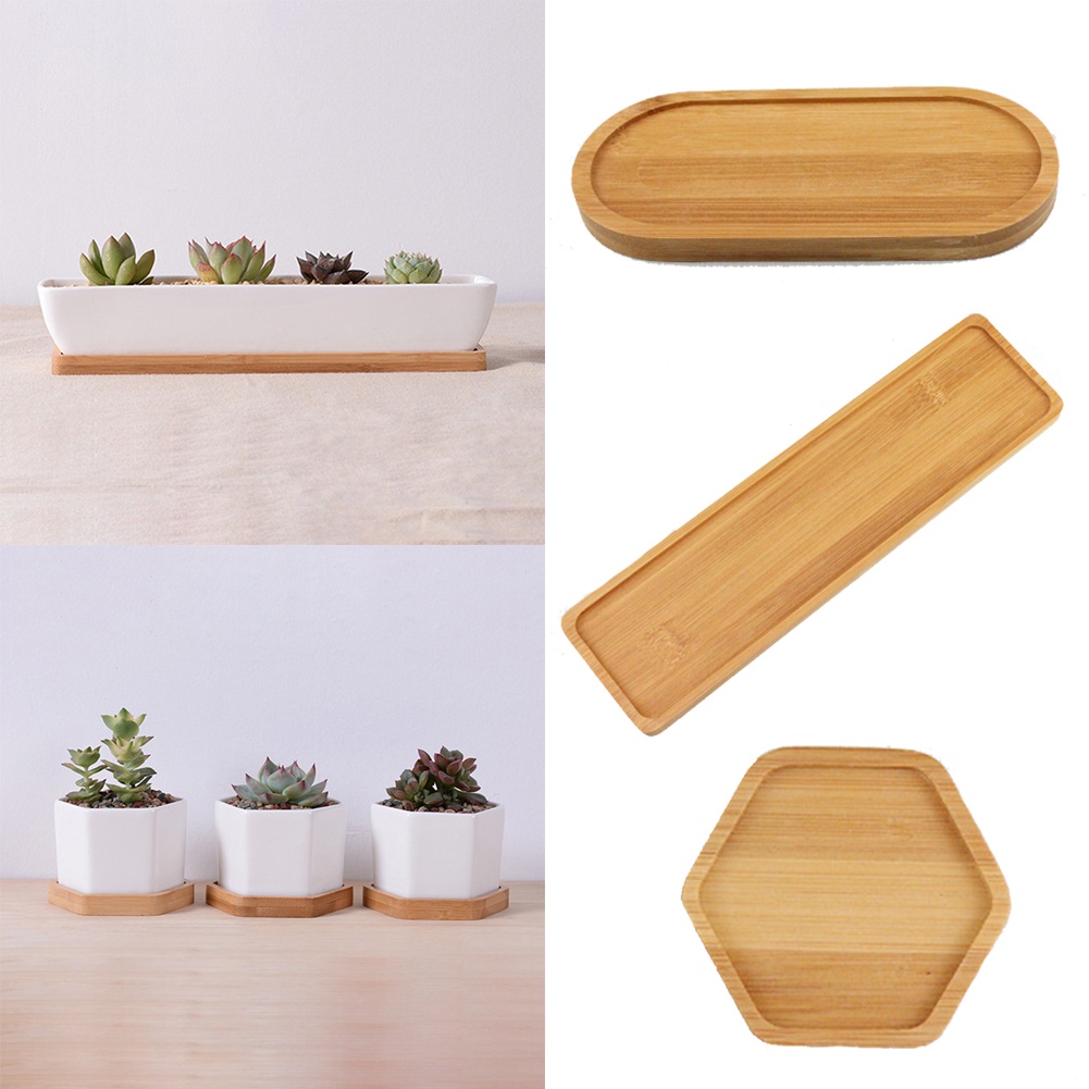 Khay Giá Đỡ Chậu Hoa / Cây Cảnh Hình Oval Bằng Gỗ Tre Mini Kiểu Dáng Đơn Giản Trang Trí Ban Công