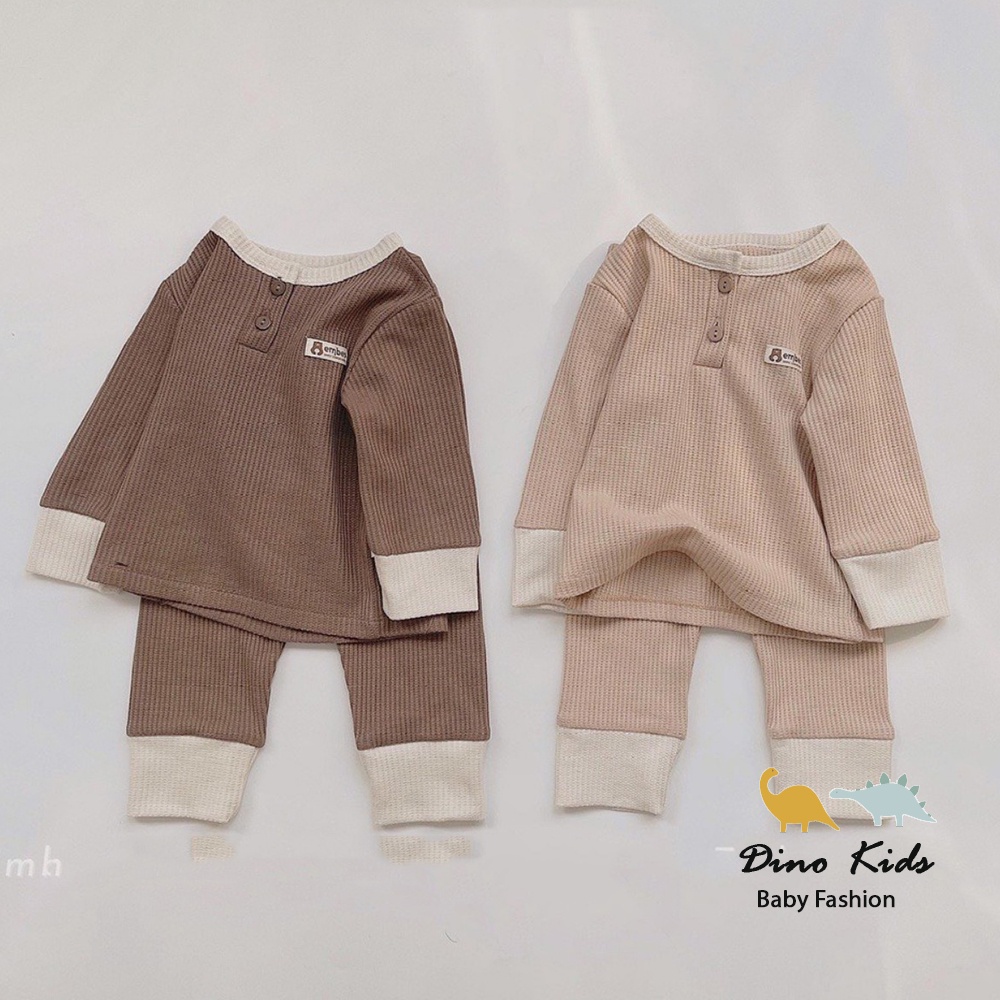 Bộ thu đông bé trai, bé gái, set bộ quần áo chất cotton tăm cổ bo viền đơn giản cho bé