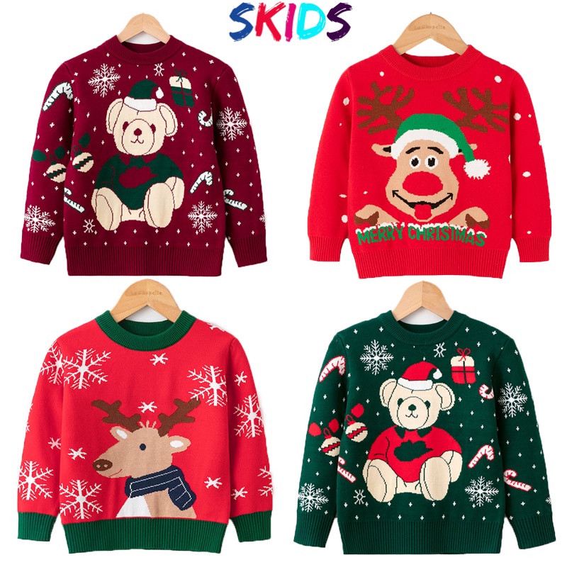 Áo len bé trai gái đỏ họa tiết noel đáng yêu thời trang trẻ em thu đông SKIDS