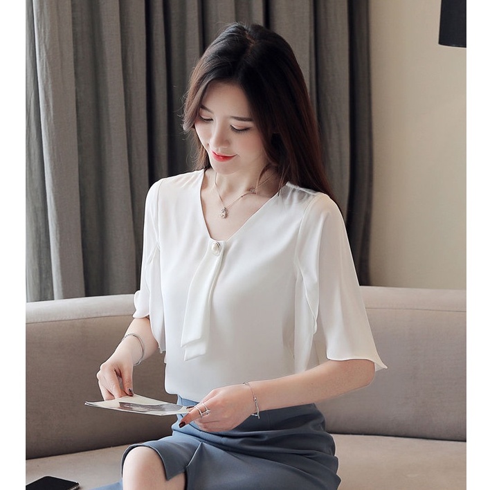 Áo Sơ Mi Chiffon Ngắn Tay Thời Trang Mùa Hè Hàn Quốc Dành Cho Nữ