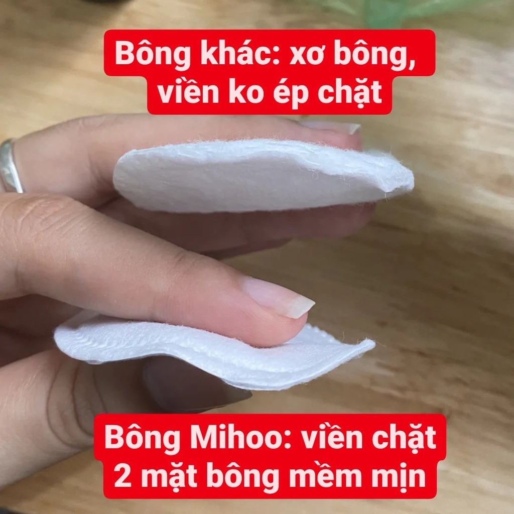 Bông tẩy trang 100% cotton viền chặt Mihoo 150 miếng