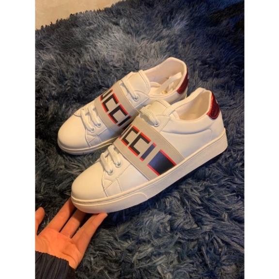 Giày Thể Thao Nam Nữ G.C Đai Chun Màu Trắng Gót Đỏ 35-43