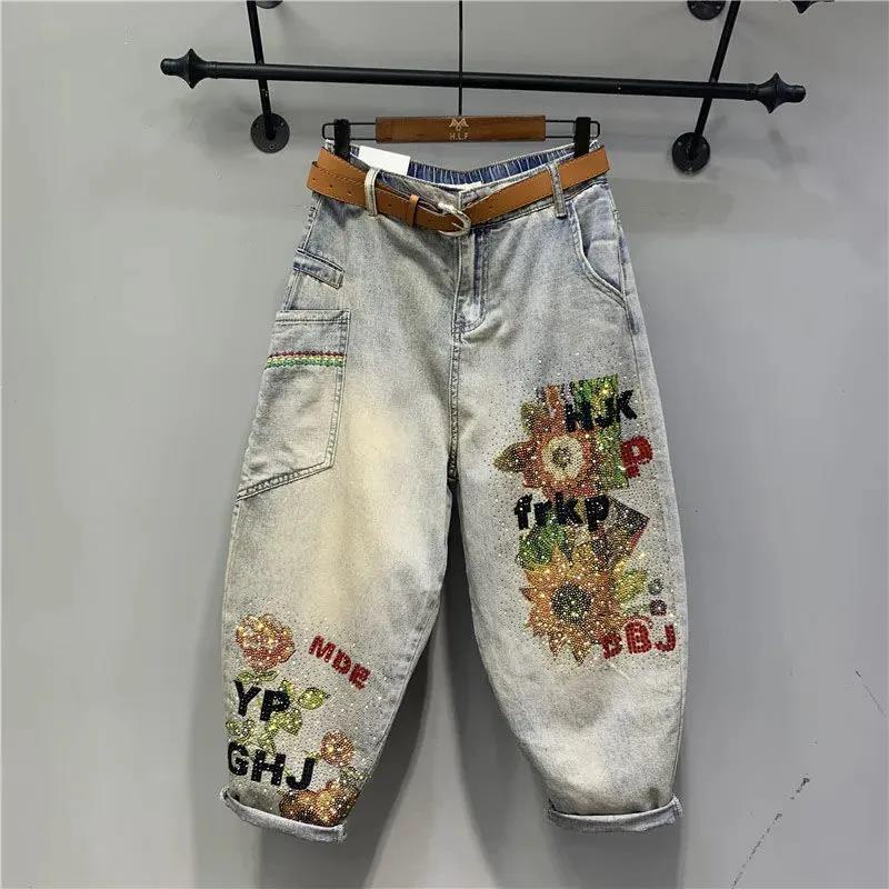 Quần Denim Dài Tới Mắt Cá Chân Eo Co Giãn In Họa Tiết Phong Cách Mới Mùa Hè Cho Nữ