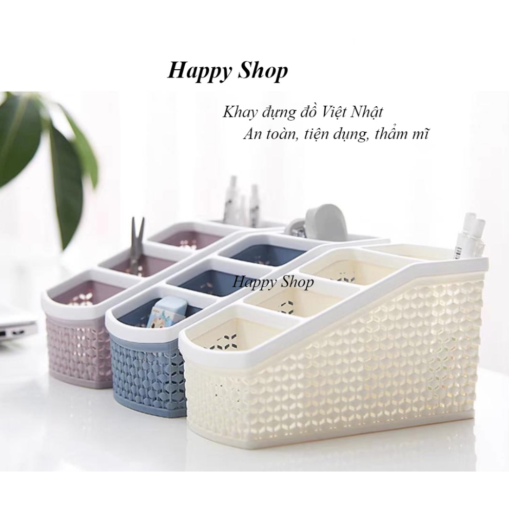 Khay nhựa tiện ích 4 ngăn Việt Nhật , khay 4 ngăn để bàn đựng bút, đồ dùng đa năng hàng Cao Cấp Bền Đẹp Happy Shop