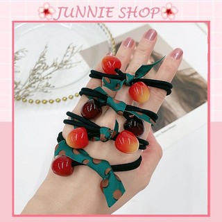 Dây buộc tóc cao su trang trí hình quả anh đào thắt nơ phong cách Nhật Hàn dễ thương dành cho bạn gái DC90