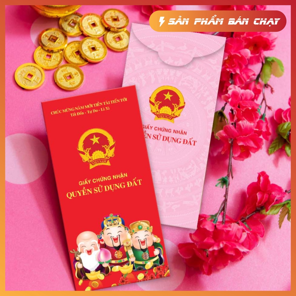 Xấp 10 Bao lì xì sổ đỏ phát tài cả năm xấp