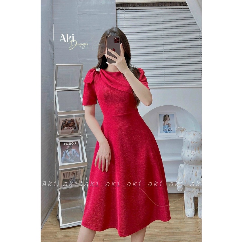 Đầm xòe Cổ Tròn Tay Ngắn Kèm Phụ Kiện