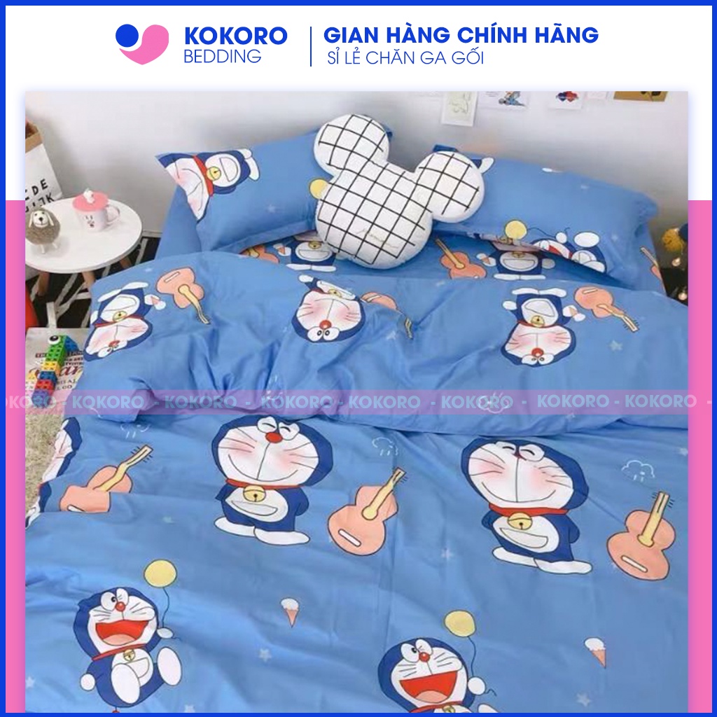 Ga Nệm Trải Giường Poly Cotton Kokoro Drap Giường Mẫu Doremon Đàn Đủ Kích Thước Kèm 2 Vỏ Gối (Ảnh Thât)