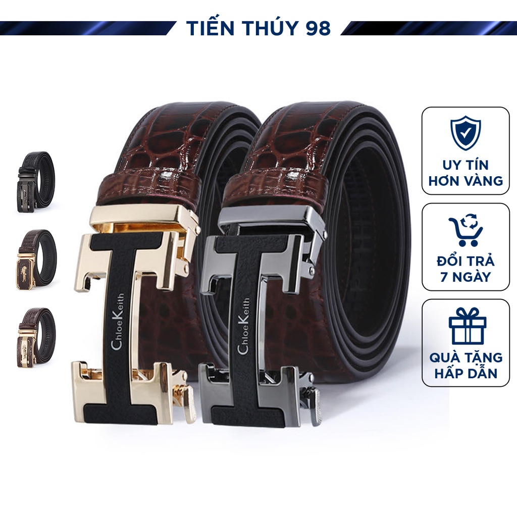 Thắt lưng nam da bò cao cấp dập vân da cá sấu, khóa tự đông, bền đẹp thoải mái