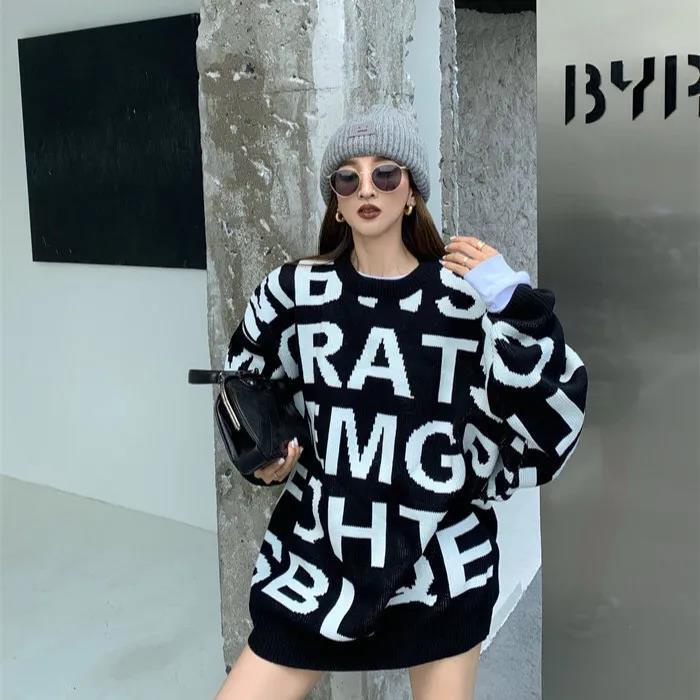 Plus Áo Khoác Sweater Dệt Kim In Chữ Thời Trang Thu Đông Cho Nữ Có Size Lớn