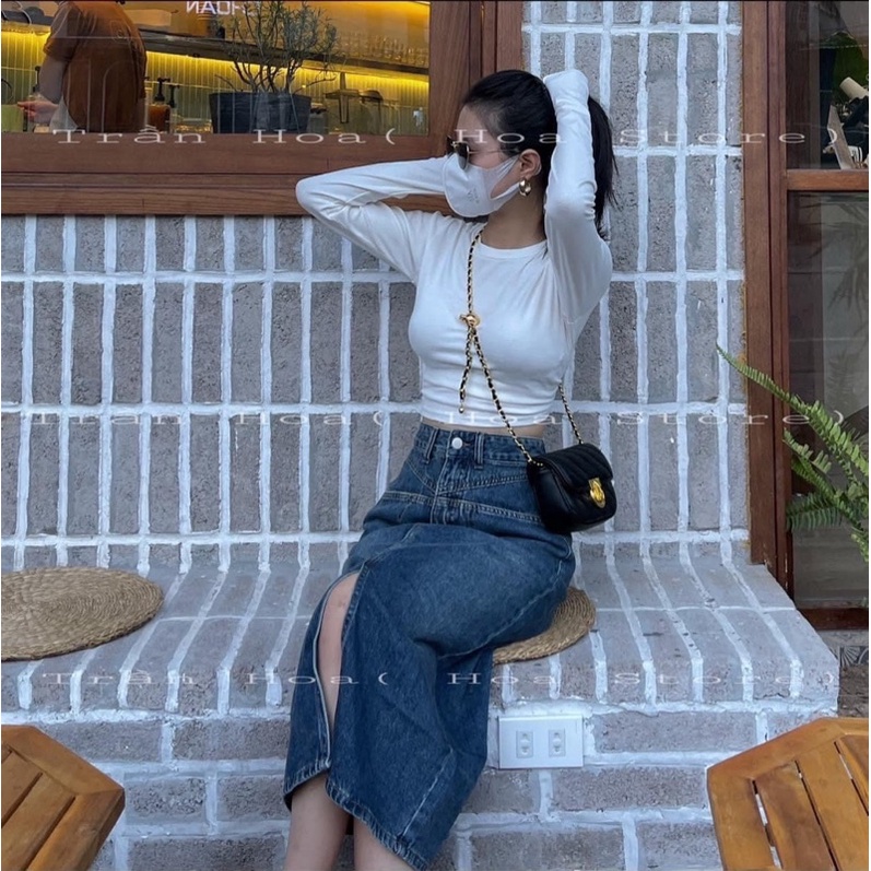 Chân váy jeans dáng dài xẻ tà BLUEJEANS