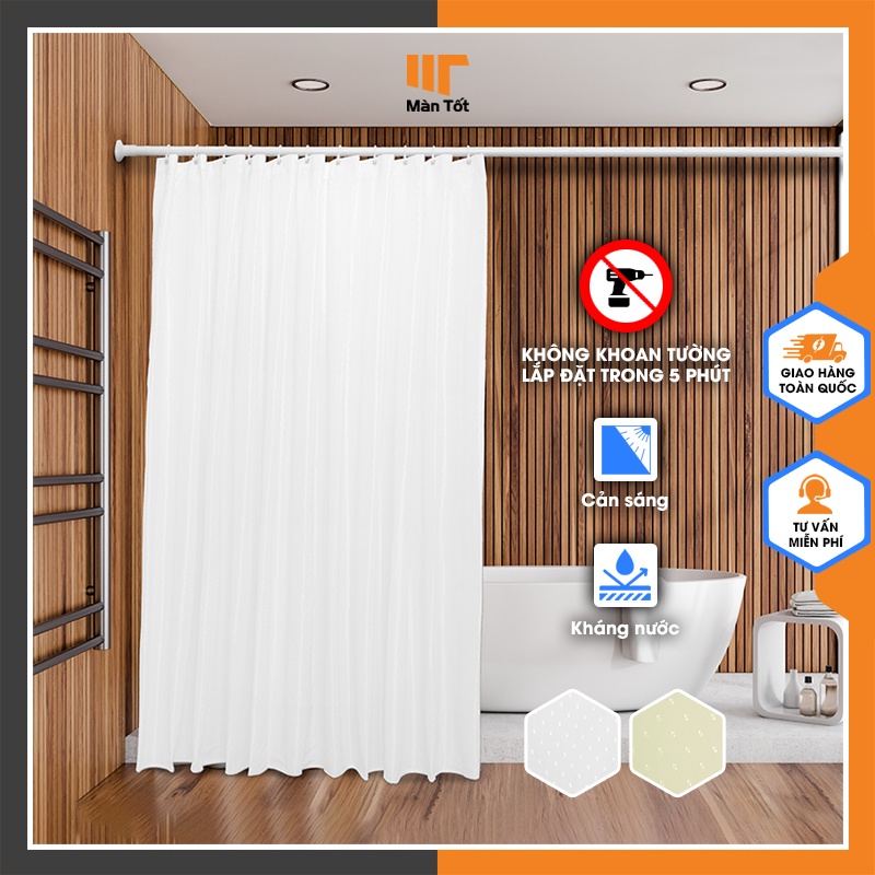 Rèm Phòng Tắm Kháng Nước Treo Cửa Màu Trắng Sang Trọng, Rèm Nhà Tắm Đa Năng Lắp Đặt Dễ Dàng Màu Trơn - Màn Tốt