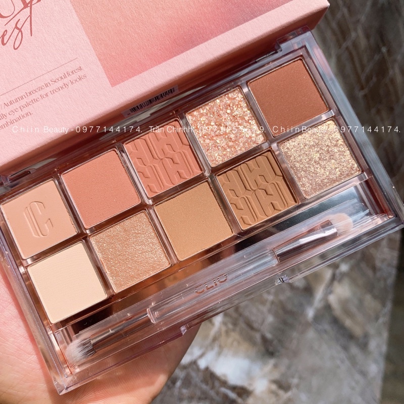 Có kèm cọ mắt - Bảng phấn mắt CLIO Pro Eye Palette màu số 12 Autumn Breeze in Seoul Forest tone nâu ấm pha cam đỏ