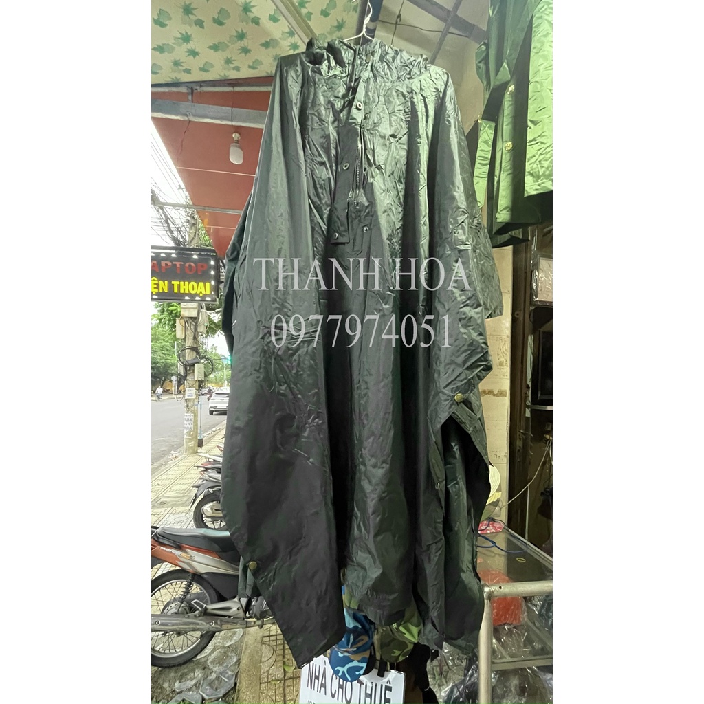 Áo mưa cánh dơi màu xanh ô liu có khoá kéo