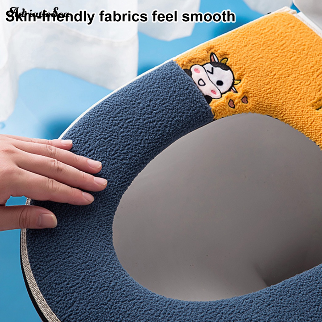 Adria Thảm Bông Dày Dặn Lót Bồn Cầu Thoáng Khí Thêu Họa Tiết Hoạt Hình Dễ Lắp Đặt