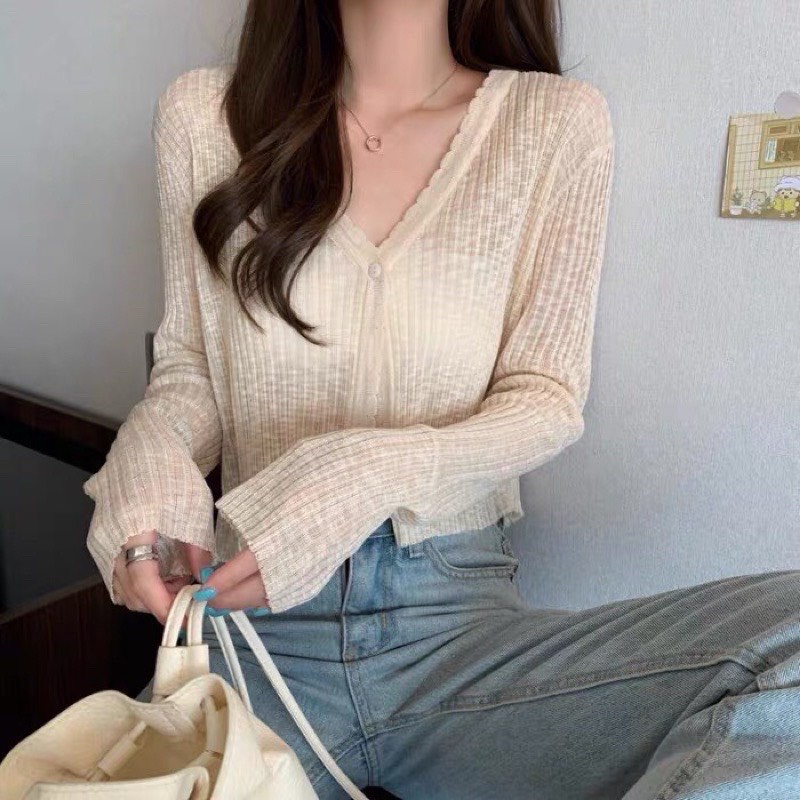 Áo Khoác Len Cardigan Mỏng Croptop Thời Trang Mùa Thu Áo Khoác Nữ Tay Dài | Bé Tiu Clothing | BigBuy360 - bigbuy360.vn