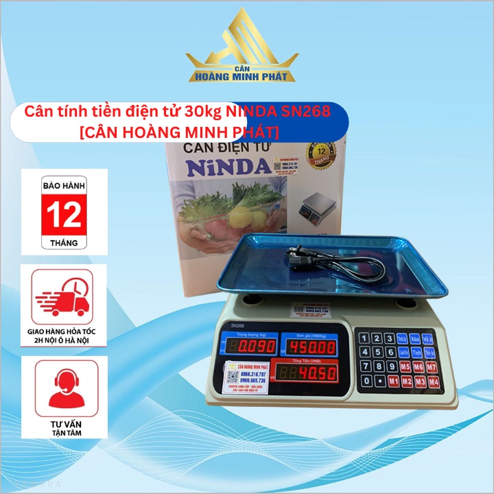 CÂN ĐIỆN TỬ TÍNH TIỀN NINDA SN268 30Kg/5gam. Màn hình hiển thị 2 mặt [ CÂN HOÀNG MINH PHÁT ]