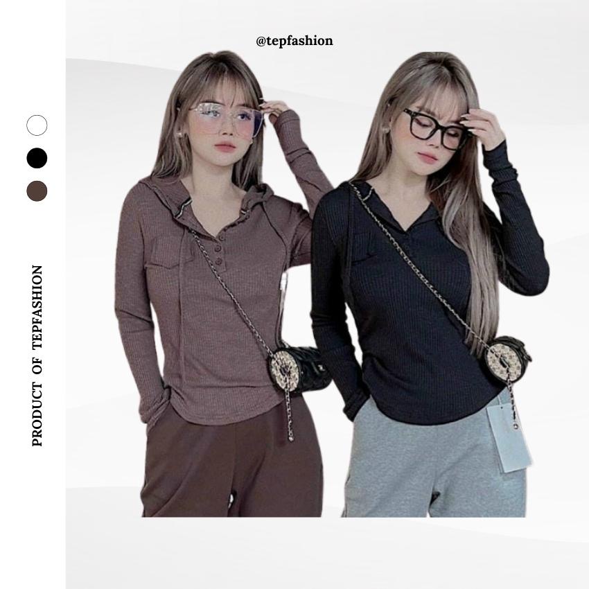 Áo Thun Tăm Nữ Body Dài tay Có Mũ Cá Tính Phong Cách Hàn Quốc ATD2207