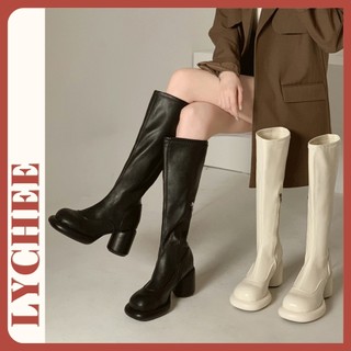 Bốt đùi nữ gót vuông cao 9cm, giày boot nữ cổ cao phong cách thời trang Pháp khí chất.