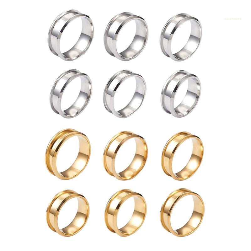 Set 6 Nhẫn Trơn Bằng Thép Không Gỉ Có Rãnh Tròn