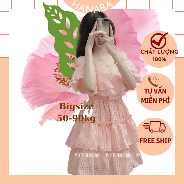 Đầm trễ vai ,váy caro babydoll tầng công chúa bigsize siêu xinh 50-90kg màu hồng trắng xanh đen