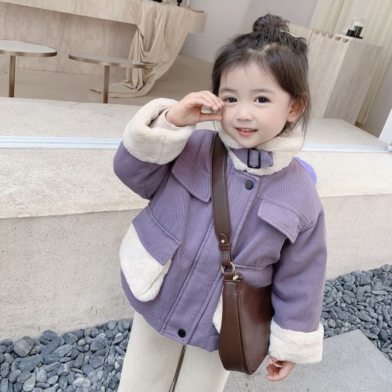 Áo Khoác Cotton Lót Lông Cừu Dày Dặn Giữ Ấm Mùa Đông Phiên Bản Hàn Quốc Cho Bé Gái [Baile Little Forest]
