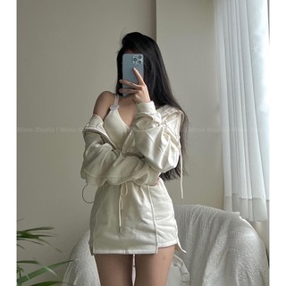 Set 3 món áo khoác zip lửng- Váy - Bra ( Có bán tách set)