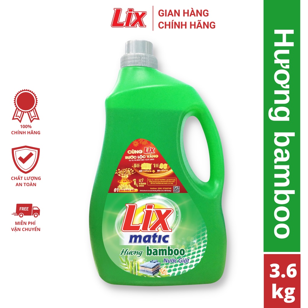 Nước giặt Lix Matic hương bamboo chai 3.6kg máy giặt cửa trước giặt tẩy vết bẩn cứng đầu N2601 - Lixco Việt Nam