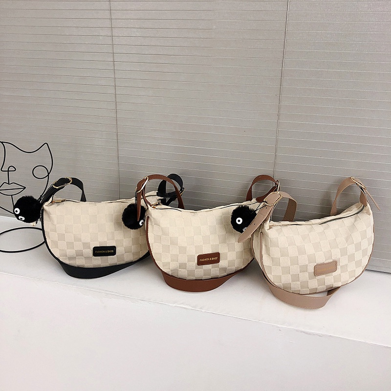 Túi Đeo JASMIN NOIR Chéo Vải Canvas Họa Tiết Sọc Caro Đơn Giản Cá Tính