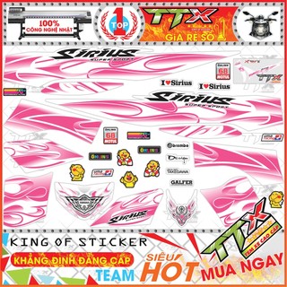 Tem xe sirius trắng hồng lửa siêu đẹp - tem dán xe sirius lửa hồng trắng hót - mẫu tem rời sirius trắng hồng