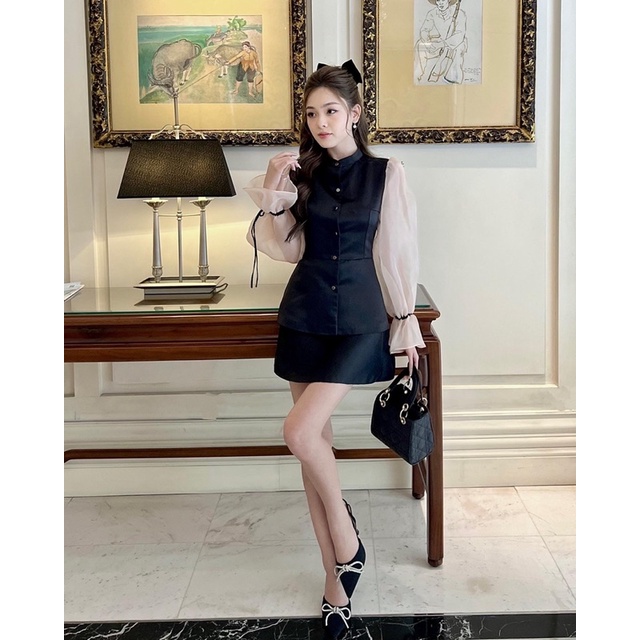 Áo tafta phối tay bồng oganza Flora Top