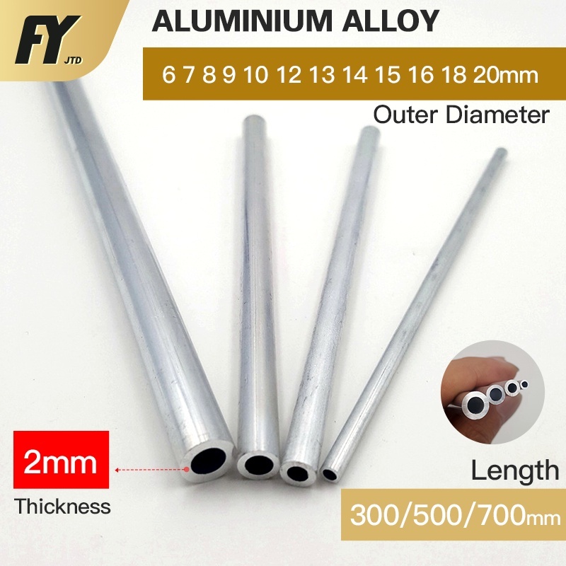 Ống Hợp Kim Nhôm Thẳng Dày 2mm 300mm 500mm 700mm Dài 6 7 8 9 10 12 13 14 15 16 18 20 OD Đường Kính Ngoài 1 / 2 Mét