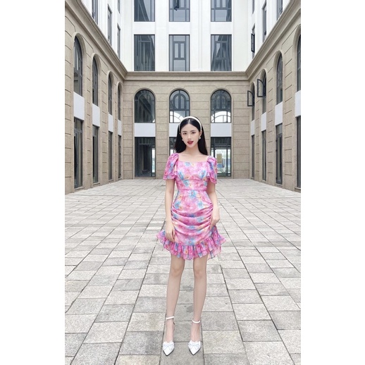 Đầm rút dây EOUI cao cấp E0002D2, tay phồng nhún ngực, tôn dáng cho nàng đi biển, dạo phố, đi chơi, đi làm