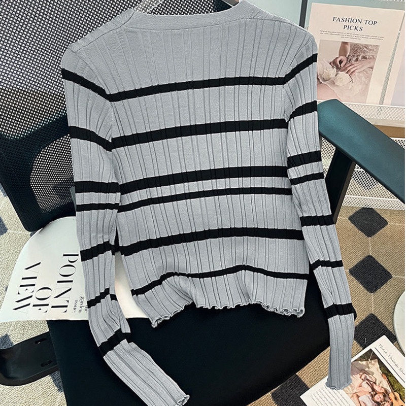 Áo cardigan Dệt Kim Cổ Chữ V Dáng Ôm Hoạ Tiết Kẻ Sọc Thời Trang Mùa Thu Dành Cho Nữ